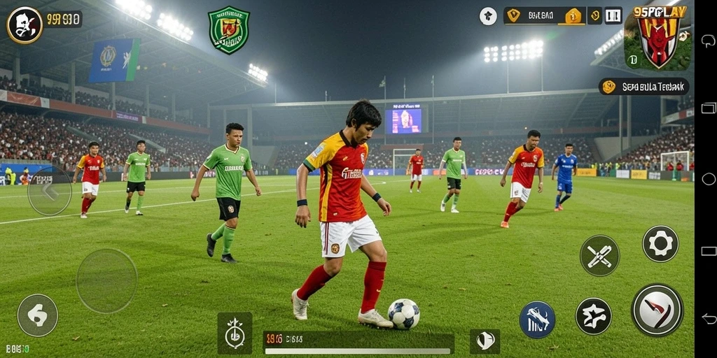 Tampilan gameplay menarik dari 95PGPLAY yang menggambarkan aksi sepak bola.