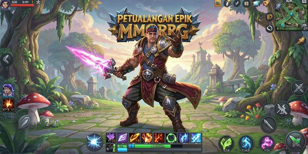 Screenshot gameplay 9ZK menampilkan pertarungan seru dan dunia yang memukau.