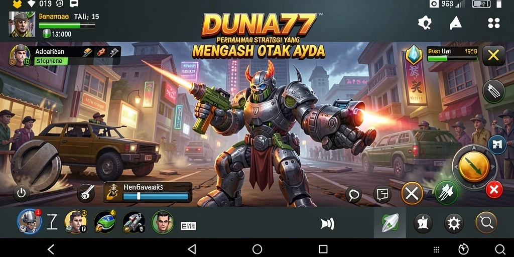 Tangkapan layar utama DUNIA77 menampilkan aksi strategi yang mendebarkan.