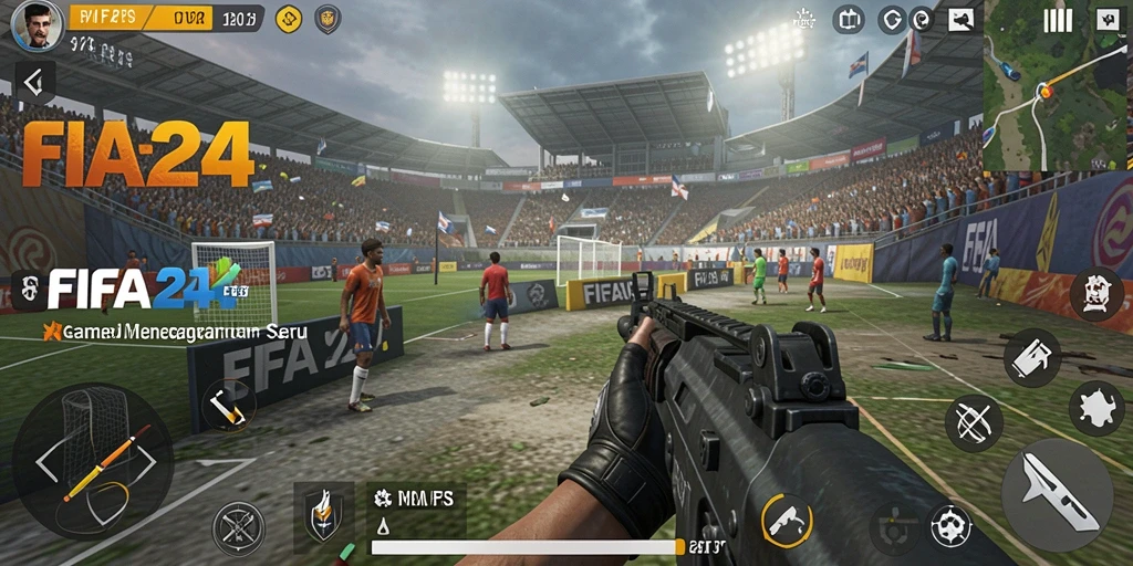 Screenshot utama FIFA234 menampilkan aksi tembak-menembak yang intens.
