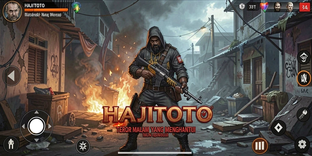 Screenshot gameplay HAJITOTO menampilkan suasana horor yang mencekam.