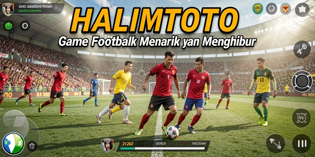 Tangkapan layar utama HALIMTOTO menampilkan momen pertandingan sepak bola yang seru.