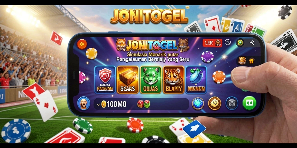 Screenshot utama JONITOGEL menampilkan gameplay simulasi yang seru dan interaktif.