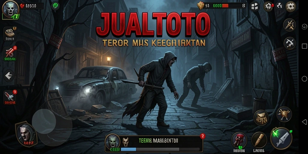 Menampilkan gameplay mencekam dalam suasana gelap dan menakutkan.