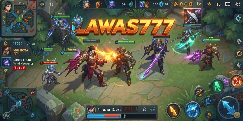 Tampilan gameplay seru dari LAWAS777 dengan pertarungan MOBA
