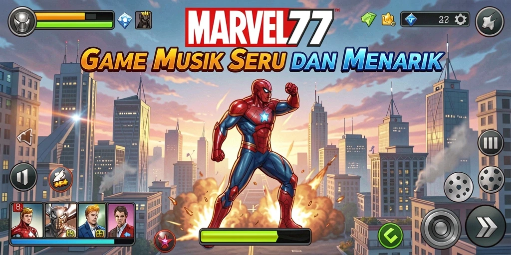Tampilan gameplay menarik dari game MARVEL77 dengan irama musik.