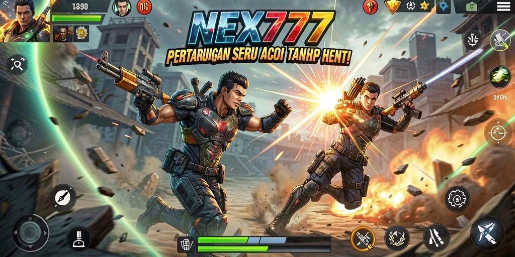 Tampilan gameplay seru NEX777 menunjukkan aksi pertarungan intens.