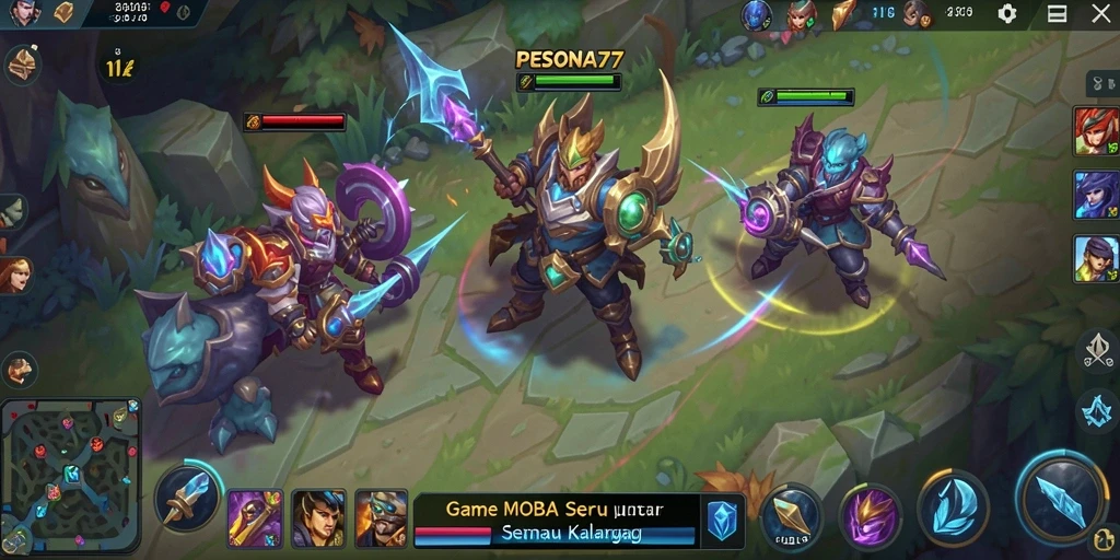 Gameplay seru PESONA77 dengan pertarungan pahlawan.