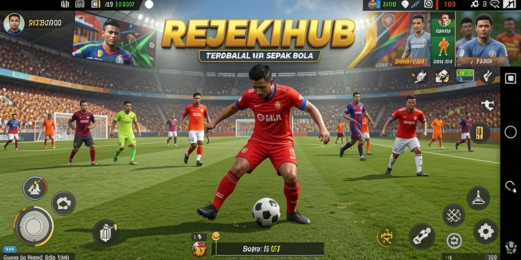 Tampilan gameplay menarik dalam REJEKIHUB dengan aksi sepak bola mendebarkan.