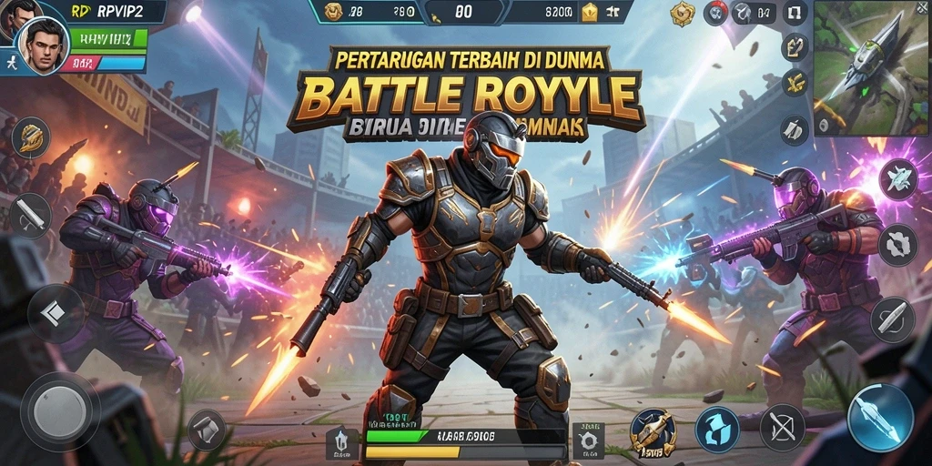 Screenshot utama RPVIP2 menampilkan aksi pertarungan mendebarkan dalam game Battle Royale.