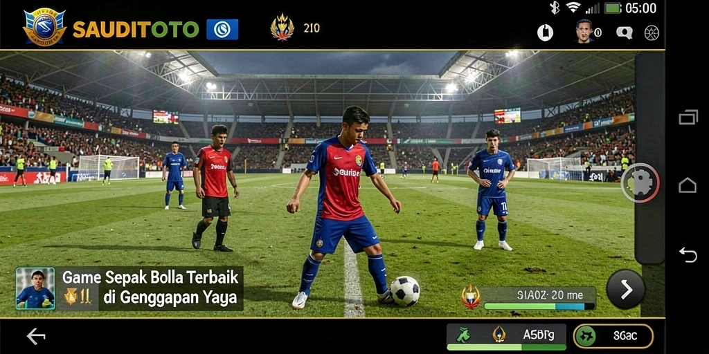 Tampilan gameplay seru dari SAUDITOTO dengan aksi sepak bola.
