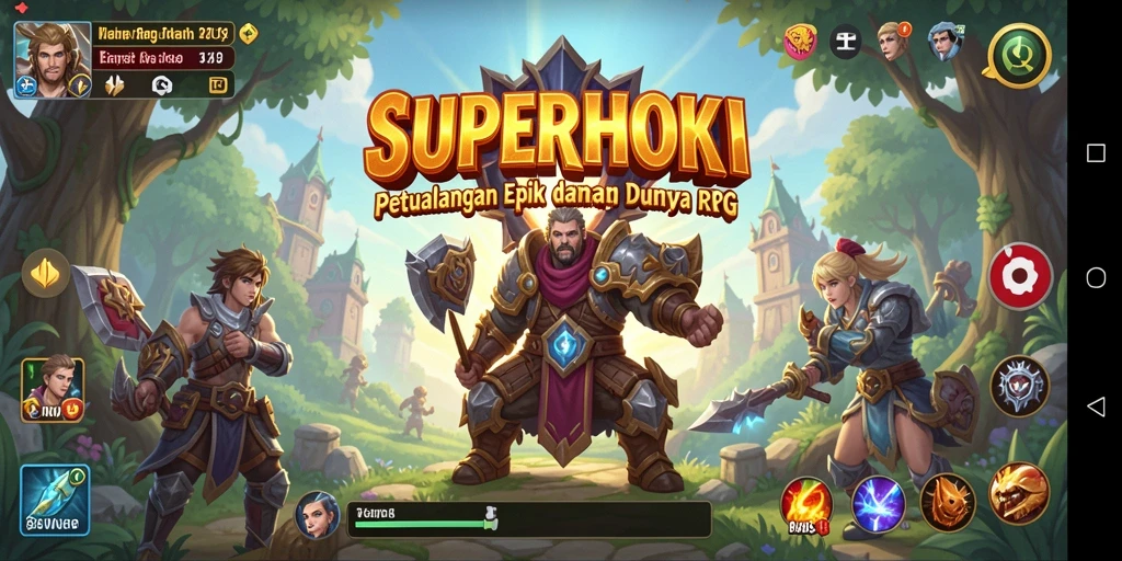Tampilan gameplay SUPERHOKI yang penuh aksi dan strategi RPG.