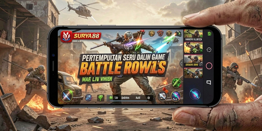 Gameplay seru di SURYA88 saat bertempur di arena Battle Royale.